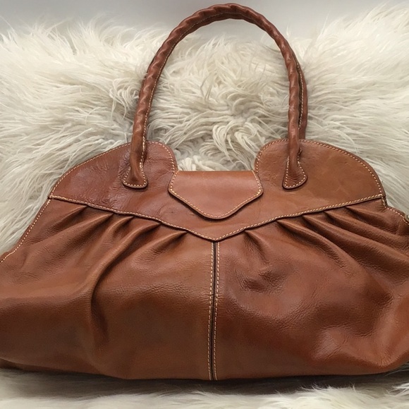 Patricia Nash Heritage Cognac Italian Leather Satchel Shoulder Bag - Picture 2 of 11